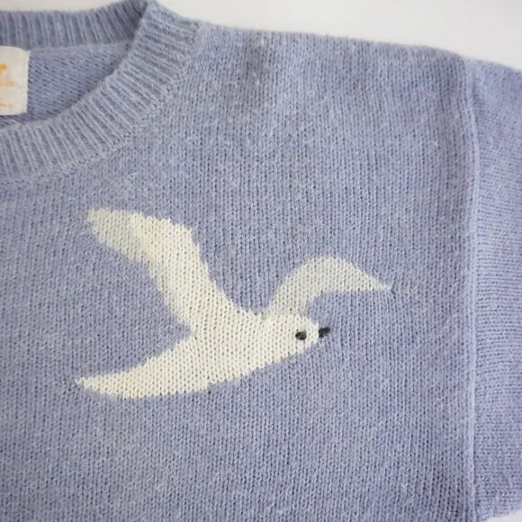 Vintage White Stag Blue Ivory Seagull Bird Scenic Crewneck Knit Sweater M - Picture 9 of 10